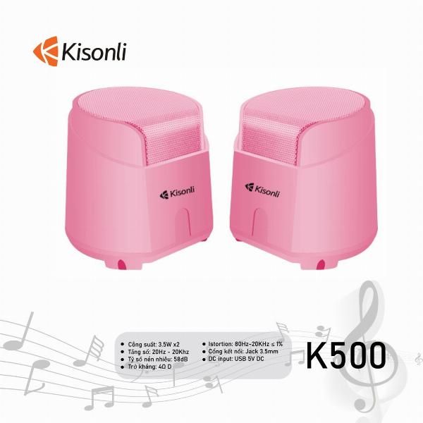 Loa 2.0 Kisonli K500 Pink LED (Cổng kết nối : Jack 3.5mm và USB)