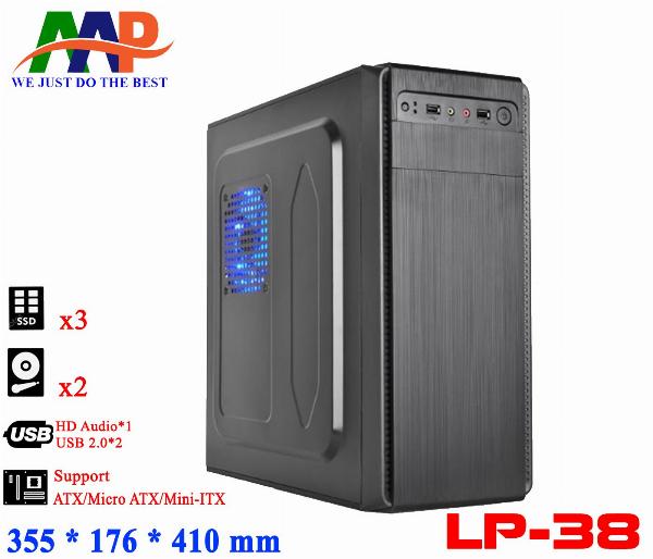 Case AAP LP-38 (355x176x410mm, Fan đuôi 1x80mm ko kèm, Fan hông 1x120mm ko kèm, 2xUSB2.0, 1xHDD, 1xSSD, 1xDVD, Nguồn trên dây ngắn) (THAY THẾ CHO CASE VSP 3707, 3710, 3717, 400G1,TẠM HẾT)