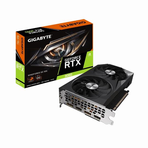 VGA Gigabyte RTX 3060 WINDFORCE OC 12G Chính hãng (N3060WF2OC, 1‎2GB, GDDR6, HDMIx2, DPx2, 2 Fan, 550w)