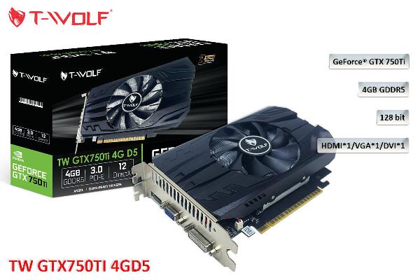 VGA T-WOLF TW-GTX750Ti 4G D5 (GTX750Ti/4GB/GDDR5/128bit/HDMI-VGA-DVI/1Fan) + Tặng Mouse T-Wolf Gaming G560