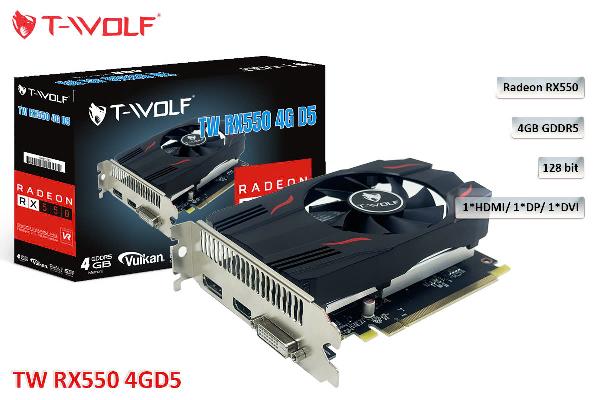 VGA T-WOLF TW-RX550 4G D5 (RX550/4GB/GDDR5/128bit/HDMI-DP-DVI/1Fan)