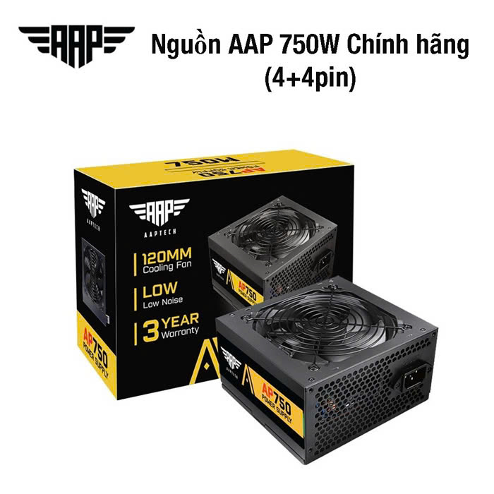 Nguồn AAP 750W Chính hãng (4+4pin, Dây ngắn, Kèm dây nguồn)