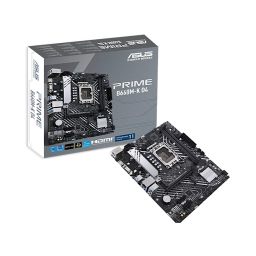 Mainboard SK 1700 v1 ASUS PRIME B660M-K D4 Chính hãng (VGA, HDMI, M.2 PCIe/NVMe, LAN 1000Mbps, 2 khe RAM DDR4, mATX)