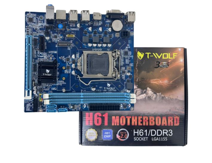 Mainboard SK 1155 T-WOLF H61 Chính hãng (VGA, HDMI, LAN 1000Mbps, M.2 PCIe/NVMe, 2 khe RAM DDR3, mATX) + Tặng Mouse (THAY THẾ CHO GLOWAY H61 GLV3 TẠM HẾT)