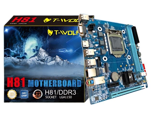 Mainboard SK 1150 T-WOLF H81 Chính hãng (VGA, HDMI, LAN 1000Mbps, M.2 PCIe/NVMe, 2 khe RAM DDR3, mATX) + Tặng Mouse