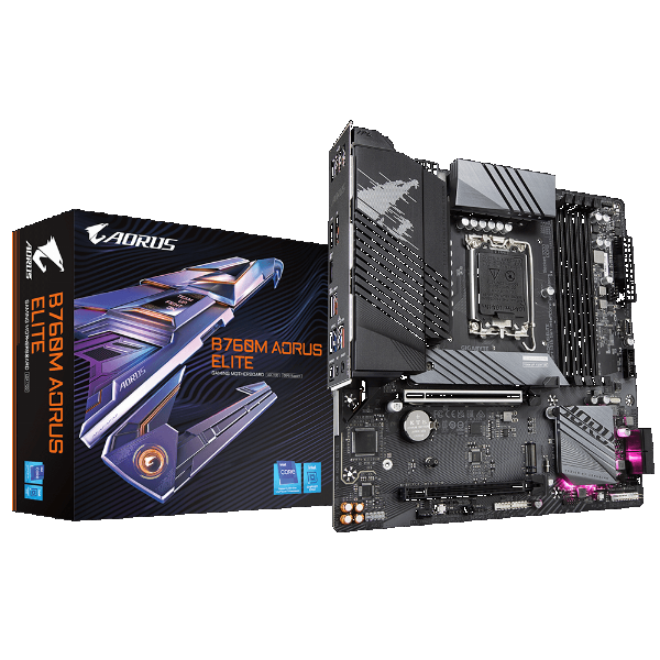 Mainboard SK 1700 v1-2 GIGABYTE B760M AORUS ELITE Chính hãng (HDMI, DP, 2xM.2 PCIe/NVMe, LAN 2500Mbps, 4 khe RAM DDR5, mATX)