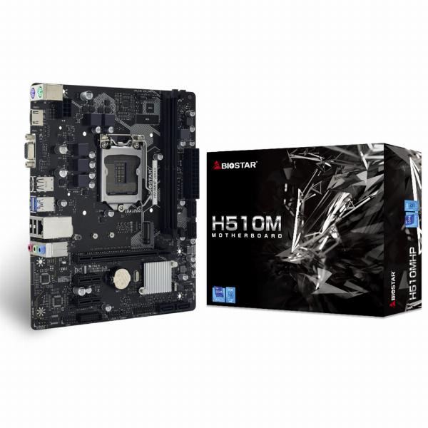 Mainboard SK 1200 BIOSTAR H510MHP 4.0 Chính hãng (VGA, HDMI, M.2 PCIe/NVMe, LAN 1000Mbps, 2 khe RAM DDR4, mATX)