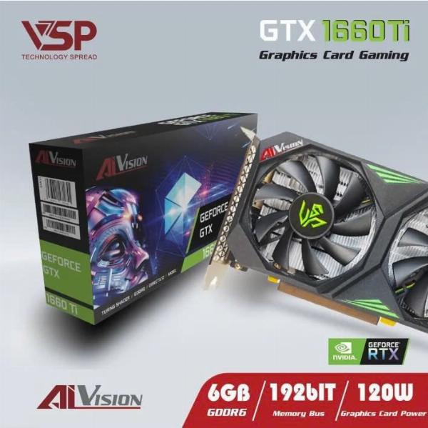 VGA AIVISION GTX 1660Ti 6GB Chính hãng (6GB,GDDR6, HDMIx1, DPx3, DVIx1, 2 Fan, 120W) + Tặng kèm Mouse Q1