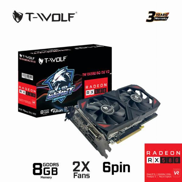 VGA T-WOLF TW-RX580 8G D5 (TW-RX580-8GD5, 256bit, DP*3, DVI, DP, 2 Fan, 6pin)