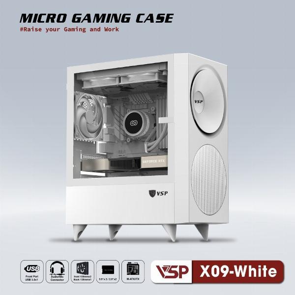 Case VSP X09 White (365x200x426mm, Hông trong suốt, Fan đuôi 1x120mm ko kèm, Fan trước 2x120mm ko kèm, Fan trên 2x120mm ko kèm, 1xUSB3.0, 2xUSB2.0, 2xHDD, 2xSDD, Nguồn dưới dây dài) (Liên hệ nhân viên kinh doanh để được giá tốt hơn)