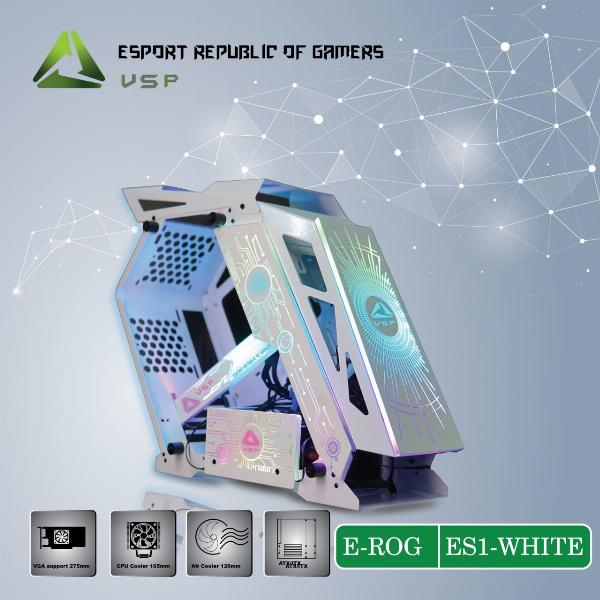 Case VSP E-ROG ES1 Gaming White (563x254x496mm, Hông kính cường lực, 1xUSB3.0, Sẵn LED, Nguồn dưới dây dài)