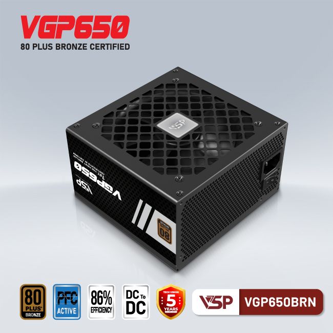 Nguồn CST VSP VGP650BRN 650W 80Plus BRONZE (2x4+4pin, 2x6+2pin, Dây dài, Kèm dây nguồn)(Liên hệ nhân viên kinh doanh để được giá tốt hơn)