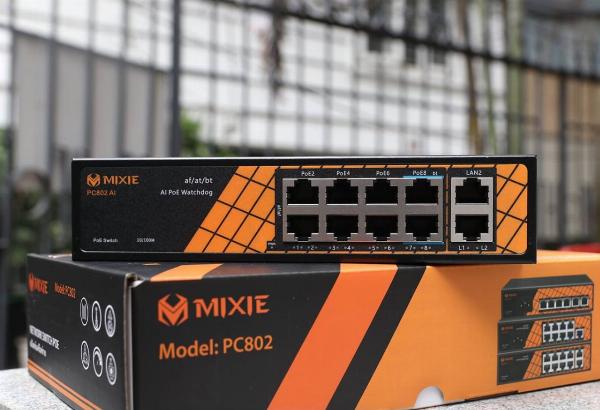 Switch POE MIXIE PC802 AI 8+2 (100Mbs), Tối đa 250M, Watchdog, Chống sét...