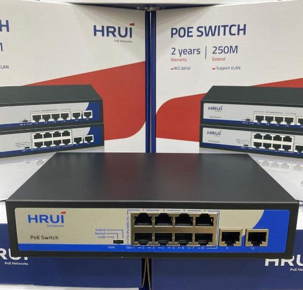 SWITCH POE HIỆU HRUI HR902-AF-82N 10/100M 8P + 2P UPLINK