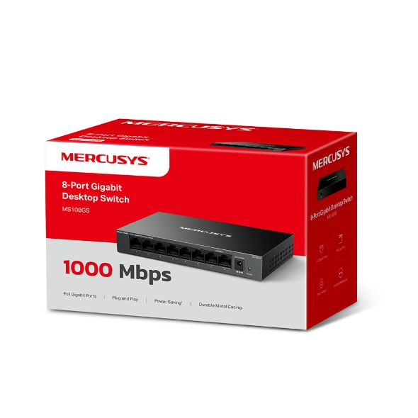 Switch Mercusys MS108GS 8 port Gigabit (1.0Gbps,hỗ trợ Auto-MDI/MDIX, Vỏ thép)